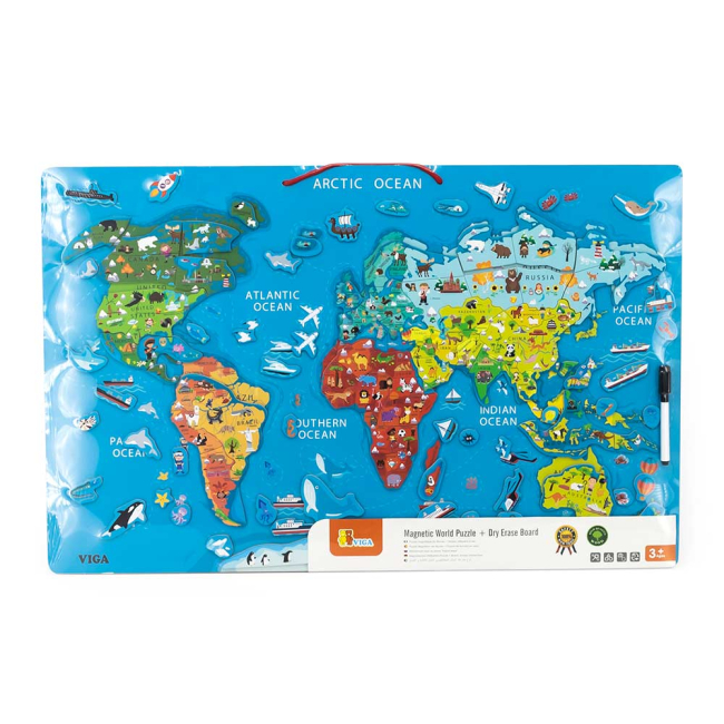 Пазли - Пазл магнітний Viga Toys Карта світу з маркерной дошкою англійською (44508EN)#2