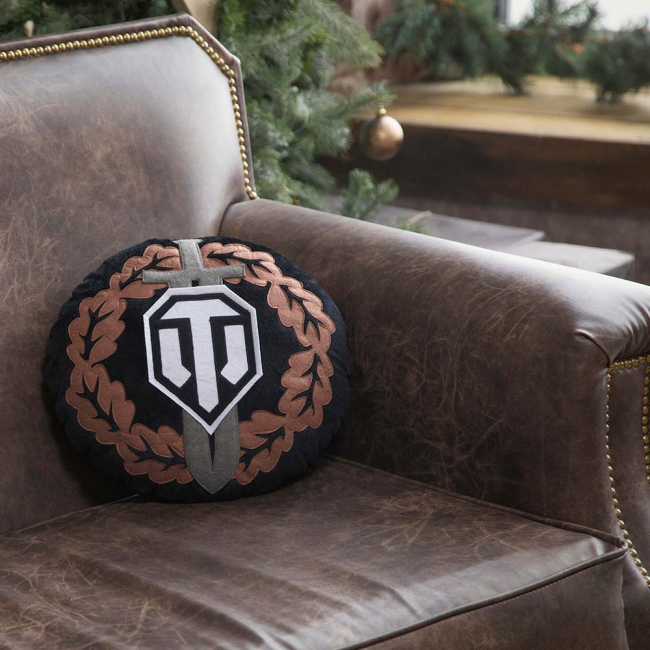 Подушки - Подушка Wargaming World of tanks Награда воина черно-коричневая круглая (WG043330)#3