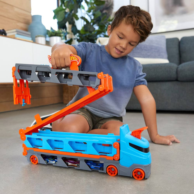 Автотреки - Трек Hot Wheels City Вантажівка-транспортер Суперперегони 2 в 1 (GVG37)#5