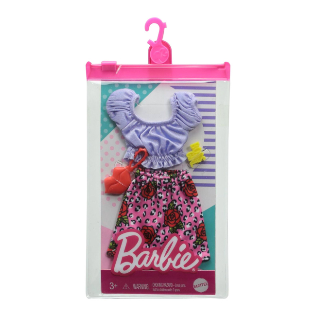 Одяг та аксесуари - Одяг Barbie Готові наряди Спідниця з квітковим притом і бузковий топ (GWD96/GRB96)#2
