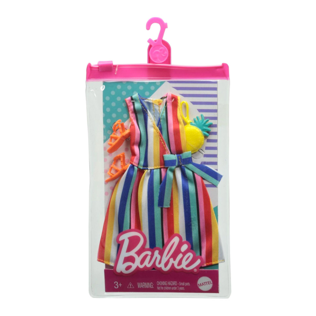 Одяг та аксесуари - Одяг Barbie Готові наряди Сукня у кольорову смужку із бантом (GWD96/GRB98)#2
