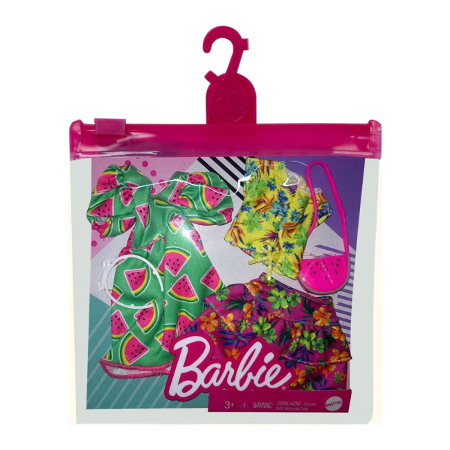 Одяг та аксесуари - Одяг Barbie Два модних образи Сукня з кавуновим принтом і тропічна спідниця з топом (GWF04/GRC85)#2