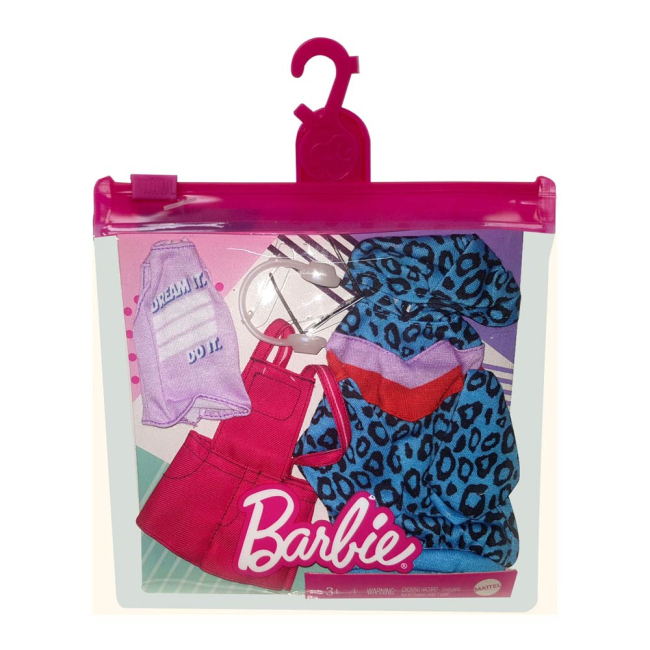 Одежда и аксессуары - Одежда Barbie Два модных образа Платье-худи леопардовый принт и красный комбинезон с сиреневым топом (GWF04/GRC86)#2