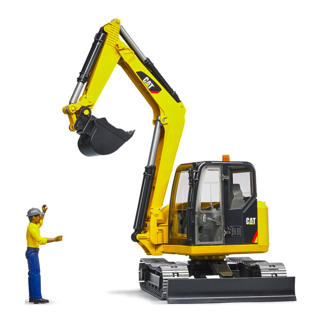 Транспорт і спецтехніка - Міні-екскаватор Bruder Cat із будівельником 1:16 (02466)#3