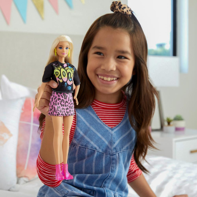 Куклы - Кукла Barbie Fashionistas блондинка в черной футболке и юбке с леопардовым принтом (FBR37/GRB47)#5
