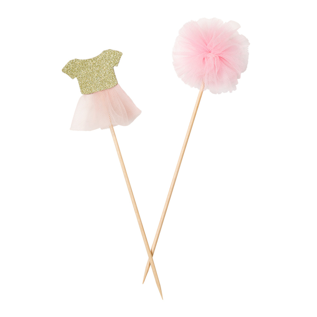 Аксесуари для свят - Декор для тістечок Talking tables Сукні та бантики 6 штук (PINK-PICK)#2