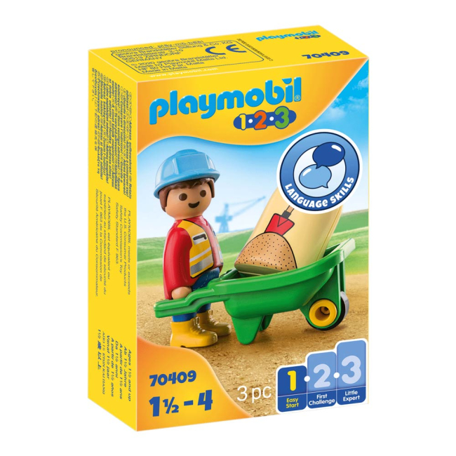 Конструктори з унікальними деталями - Конструктор Playmobil 1.2.3 Будівельник з тачкою (70409)#2
