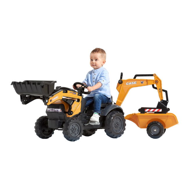 Велосипеди - Веломобіль Falk Екскаватор-навантажувач Case CE з прицепом помаранчевий (3016200967149) (3016200000000)#2