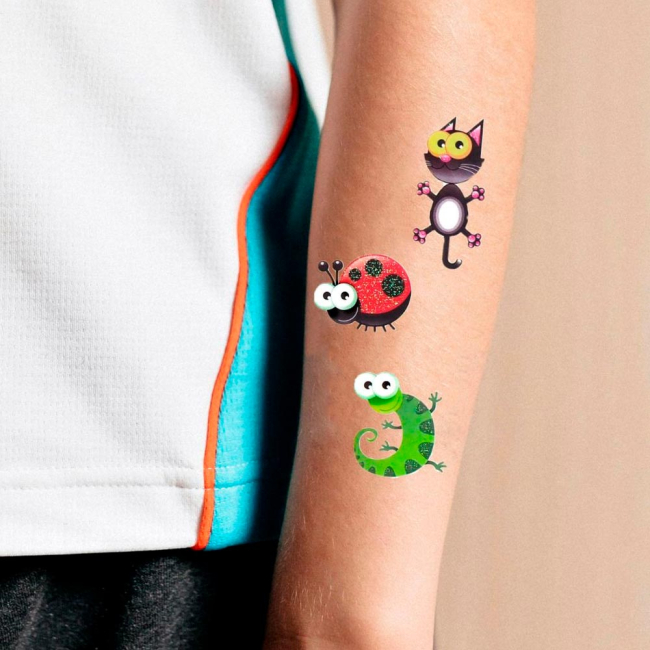 Косметика - Набір тату для тіла Tattooshka 15 звіряток з блискітками (HS-009)#2