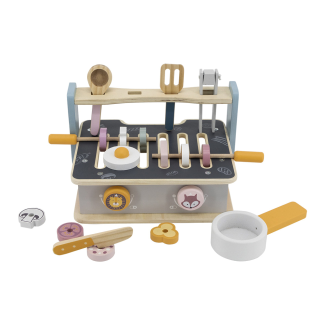 Детские кухни и бытовая техника - Игрушечная плита Viga Toys PolarB с посудкой и грилем складная (44032)#2