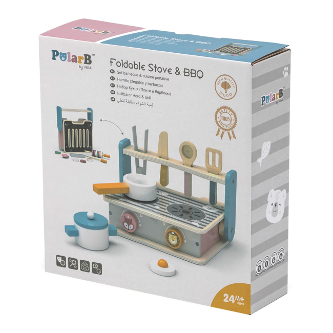 Детские кухни и бытовая техника - Игрушечная плита Viga Toys PolarB с посудкой и грилем складная (44032)#4
