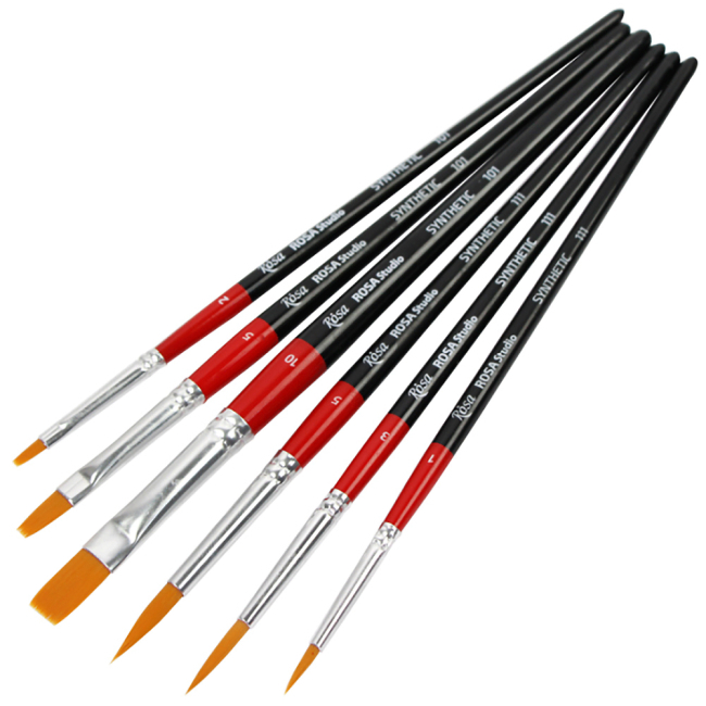 Канцтовары - Набор кистей Rosa Studio 12 синтетика круглая и плоская 6 штук (186112)#2