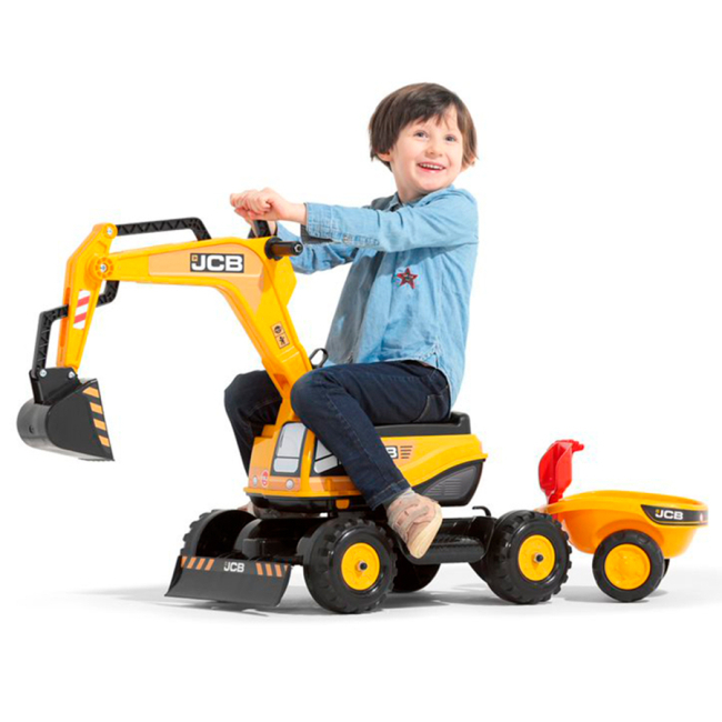 Толокары - Толокар Экскаватор Falk 135A JCB с прицепом и шлемом жёлтый (3016200013518)#3