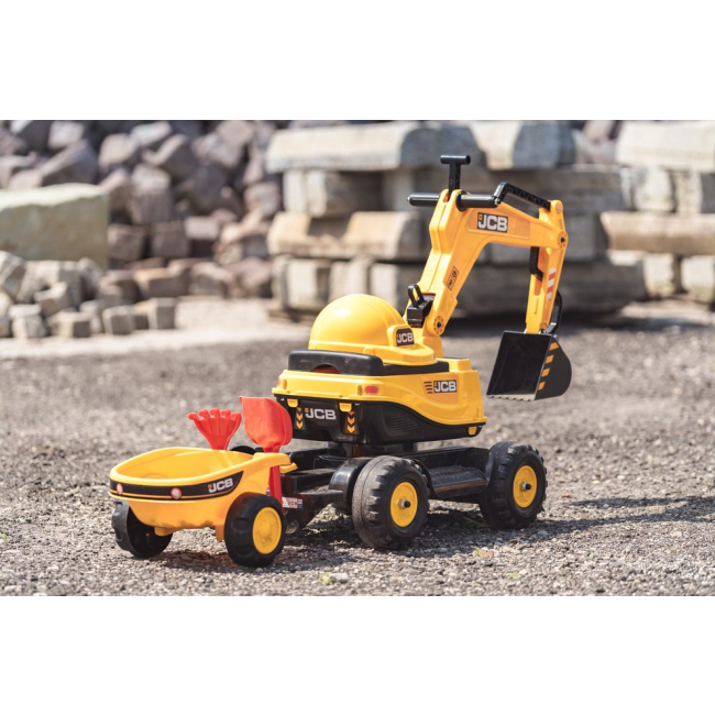 Толокары - Толокар Экскаватор Falk 135A JCB с прицепом и шлемом жёлтый (3016200013518)#4