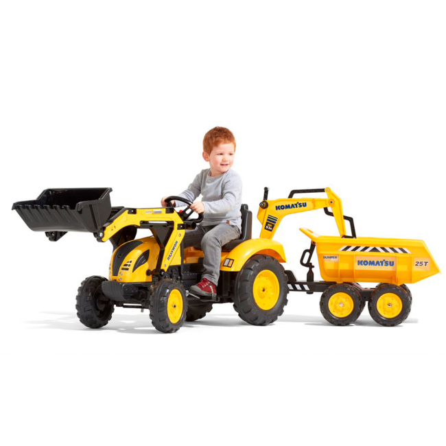 Велосипеды - Веломобиль Falk Трактор Komatsu с прицепом желтый (3016202086237)#2