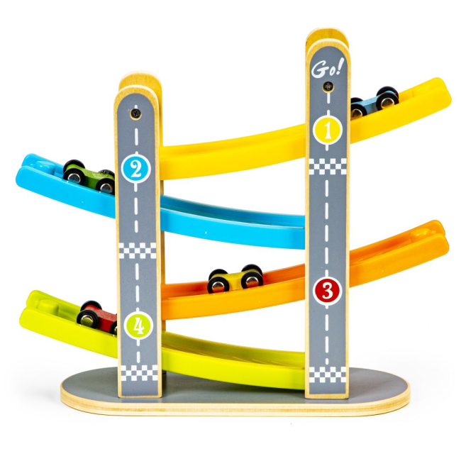 Автотреки - Ігровий набір Ecotoys Дерев'яний спуск з машинками (SAWT093-3)#2