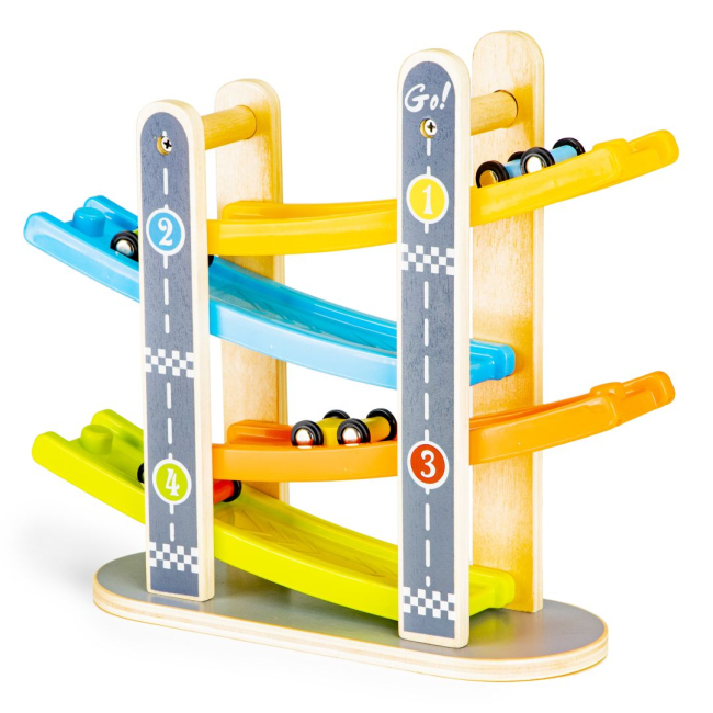 Автотреки - Ігровий набір Ecotoys Дерев'яний спуск з машинками (SAWT093-3)#3