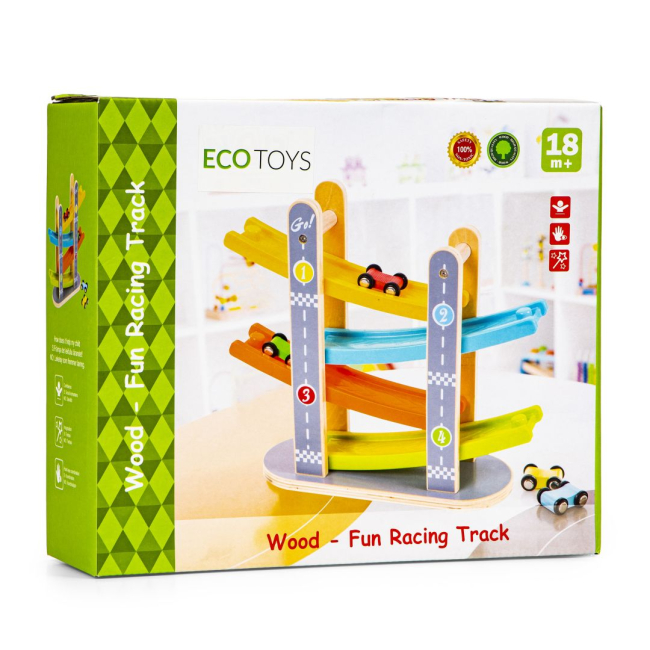 Автотреки - Ігровий набір Ecotoys Дерев'яний спуск з машинками (SAWT093-3)#4