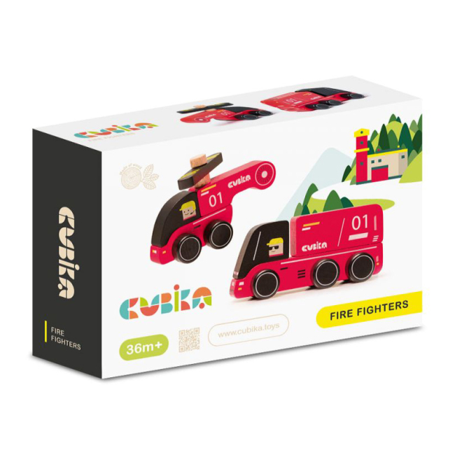 Машинки для малюків - Дерев'яні машинки Cubika Пожежники (15559) (4823056515559)#2