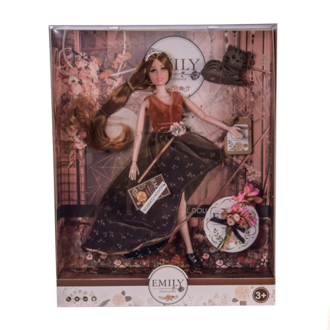 Куклы - Кукла Emily в коричневом платье с котиком (QJ106C)#2