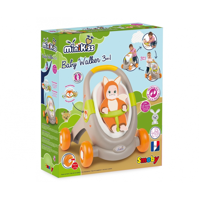 Транспорт і улюбленці - Коляска для пупса «Мінікісс 3 в 1. Веселі тваринки» Smoby Toys (210206)#8