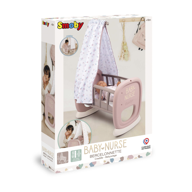 Мебель и домики - Колыбель Smoby Беби Ньорс Розовая пудра с балдахином (220373)#2