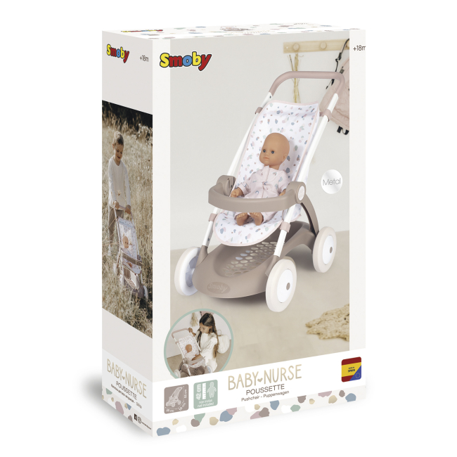 Транспорт і улюбленці - Коляска Smoby Baby Nurse Прогулянка рожева пудра з корзиною (254018)#2