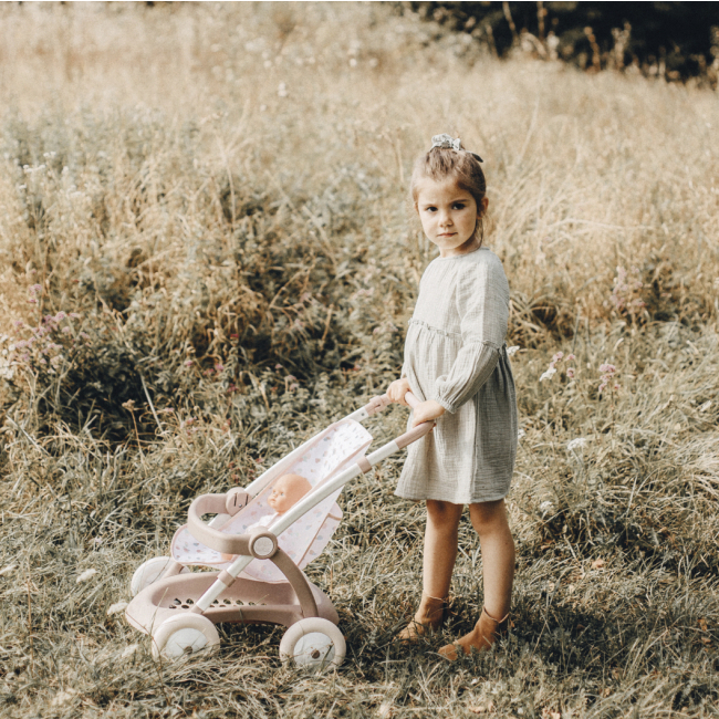 Транспорт і улюбленці - Коляска Smoby Baby Nurse Прогулянка рожева пудра з корзиною (254018)#4