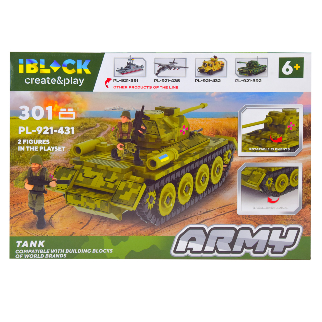 Конструкторы с уникальными деталями - Конструктор IBLOCK Army Танк 301 деталь (PL-921-431)#3