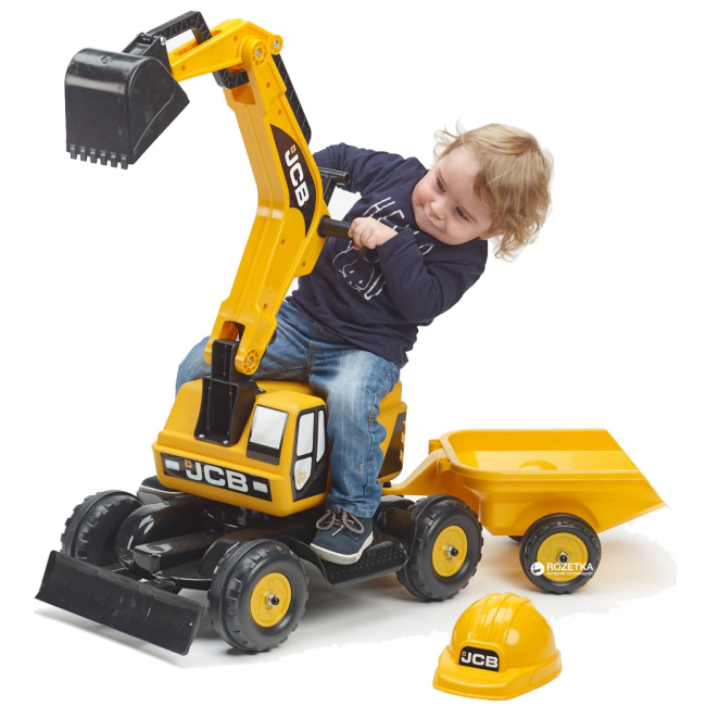 Толокари - Толокар Falk Екскаватор JCB із причепом і каскою жовтий (115A)#5