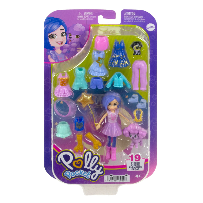 Ляльки - Ігровий набір Polly Pocket Стильний гардероб модниці синє волосся та собака (HKV88/1)#5
