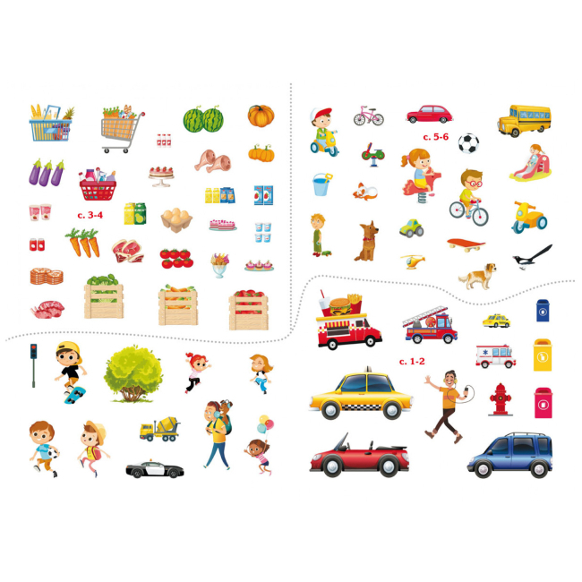 Книги-картинки для детей (2-6 лет) - Книжка « Перший віммельбух із наліпками У місті» (9786175471869)#4