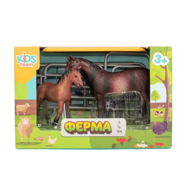 Фигурки животных - Набор фигурок Kids Team Ферма Конь тёмно-гнедой и жеребенок (Q9899-X5/3)#2