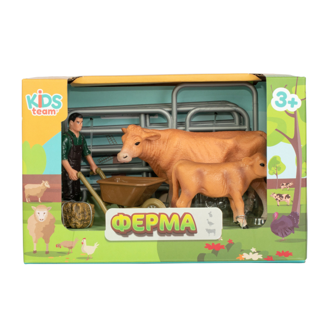 Фігурки тварин - Набір фігурок Kids Team Ферма Фермер брюнет корова та теля (Q9899-X10/4)#2