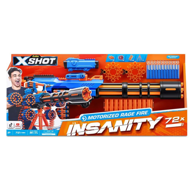 Помповое оружие - Скорострельный бластер X-Shot Insanity Motorized rage fire Gatlin gun со штативом (36605R)#4