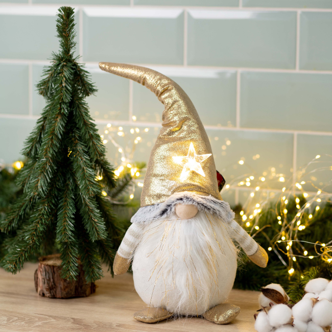 Аксессуары для праздников - ​Мягкая новогодняя игрушка Novogod'ko Гном в золотом колпаке (974623)#2