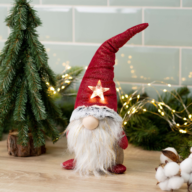 Аксессуары для праздников - Мягкая новогодняя игрушка Novogod'ko Гном в красном LED 37 см (974624)#2