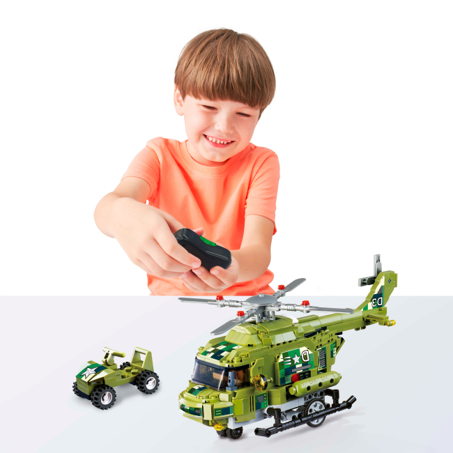 Конструкторы с уникальными деталями - Конструктор Wise block Военный вертолет делюкс на радиоуправлении (EU389802)#7