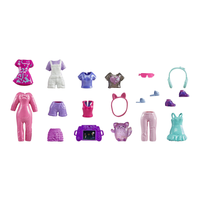Ляльки - Ігровий набір Polly Pocket Стильний гардероб модниці блондинка та фіолетовий кіт (HKV88/HRD60)#2