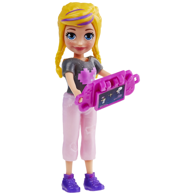 Ляльки - Ігровий набір Polly Pocket Стильний гардероб модниці блондинка та фіолетовий кіт (HKV88/HRD60)#4