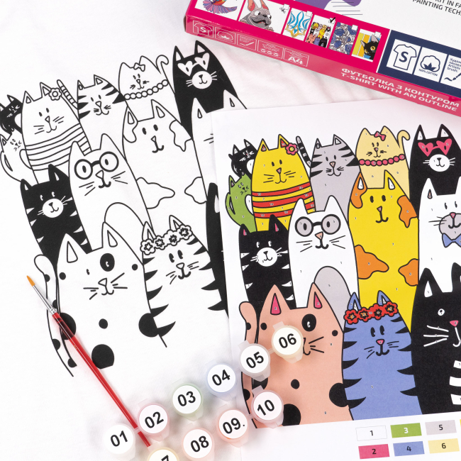 Наборы для творчества - Набор для творчества Rosa Talent Футболка-раскраска Кошки (N0003806)#3