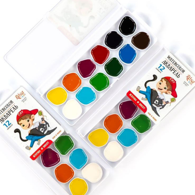 Канцтовары - Набор акварельных красок ROSA Kids Cats with a Boy 12 цветов (301203)#3