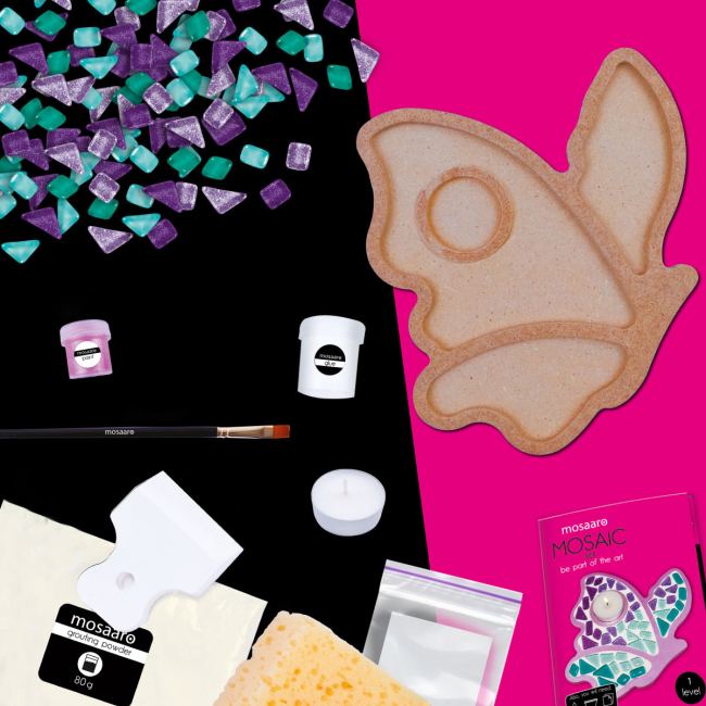 Мозаика - Набор стеклянной мозаики Mosaaro Хрустальное стекло Подсвечник бабочка (MA1004)#2