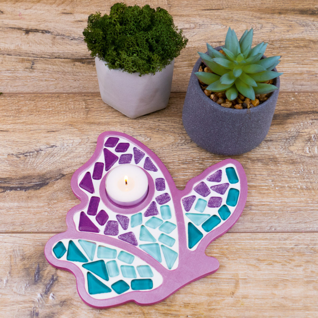 Мозаика - Набор стеклянной мозаики Mosaaro Хрустальное стекло Подсвечник бабочка (MA1004)#4