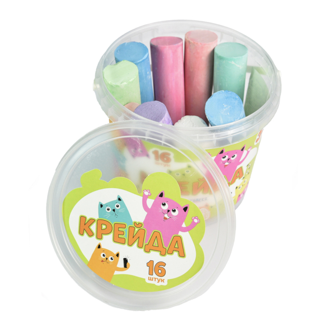Канцтовари - Крейда Strateg Котики різнокольорова 16 штук (50139)#2