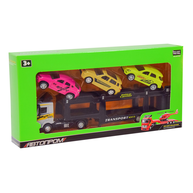 Транспорт и спецтехника - Игровой набор Автопром Трейлер с машинками серый (AP7510/1)#2