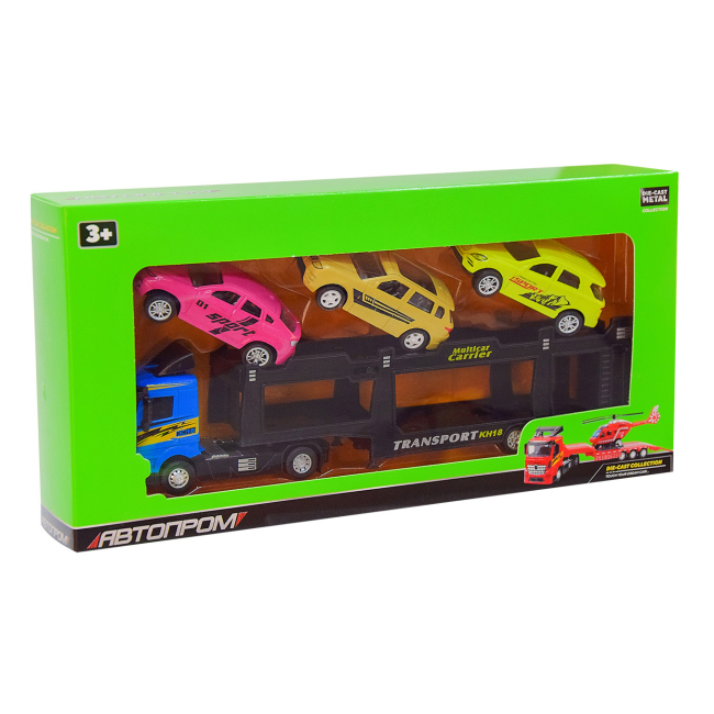 Транспорт і спецтехніка - Ігровий набір Автопром Трейлер з машинками синий (AP7510/3)#2