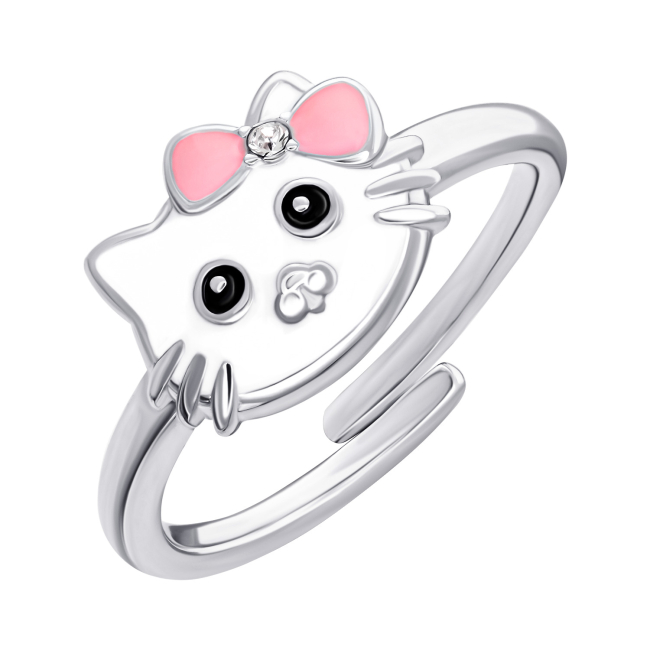 Ювелирные украшения - Кольцо UmaUmi Кити-котик с бело-розовой эмалью и фианитом (119570700611)#2