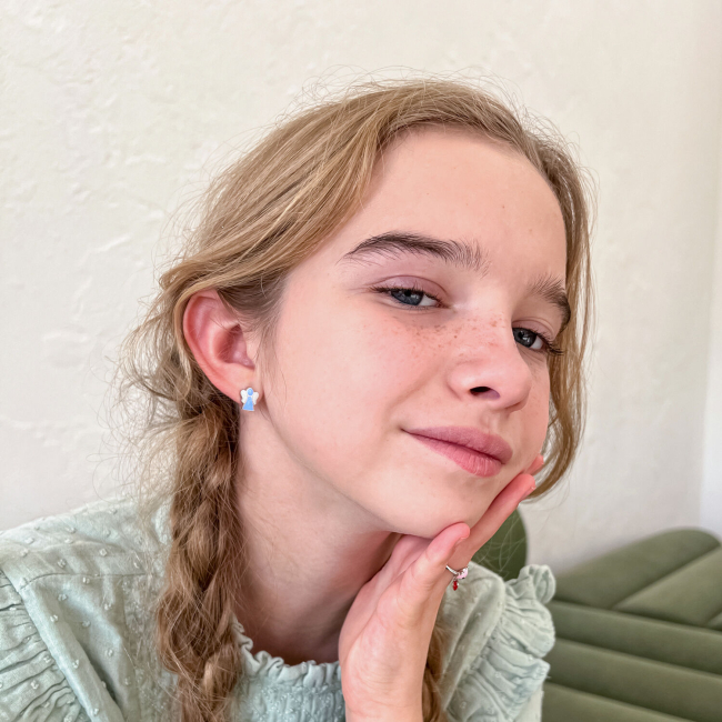 Ювелирные украшения - Серьги UmaUmi Ангелочек с голубой и белой эмалью (219578100604)#4