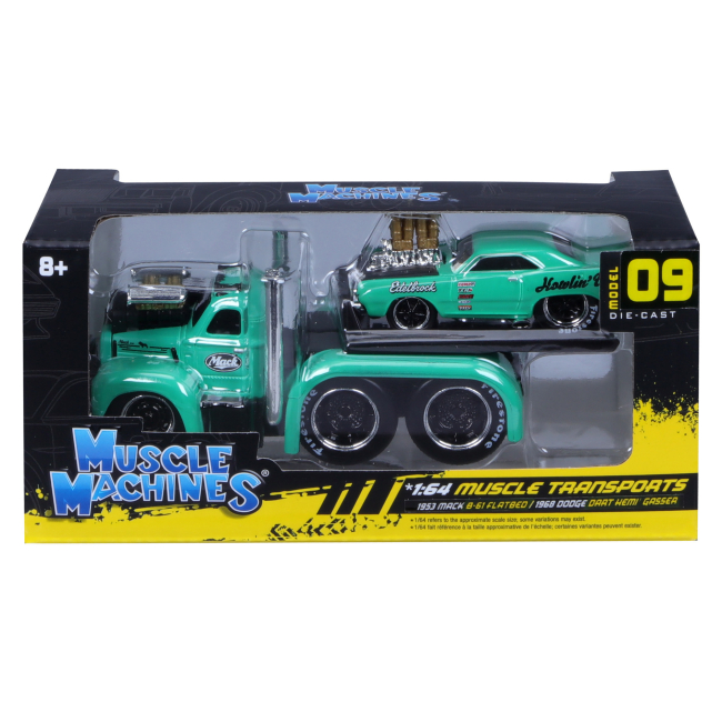 Транспорт і спецтехніка - Набір Maisto Muscle Machines 1953 MACK B-61 Flatbed 1968 Dodge Dart Hemi Gasset (11532/11542)#5